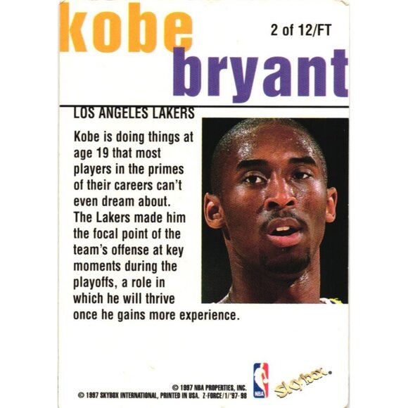 Kobe Bryant 1997 SkyBox Z Force Fast Track #2 of 12 LA Lakers NBA Basketball - Picture 2 of 5